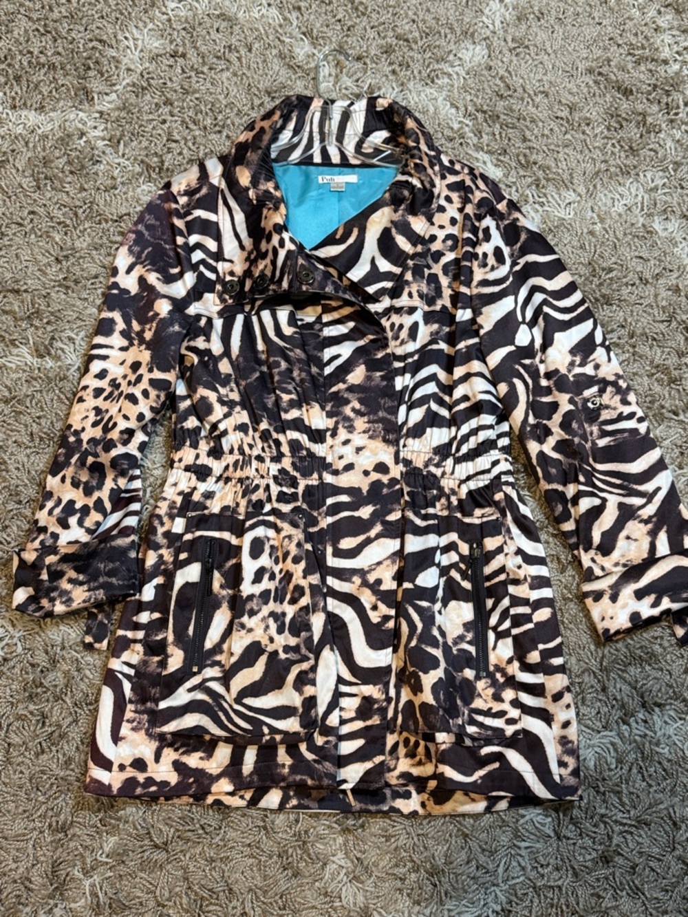 Puli Animal Print Anorak Jacket with Contrast Blue Lining size Small - Picture 16 of 16